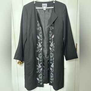 DAVID N Black Linen Open Long Jacket SZ 10